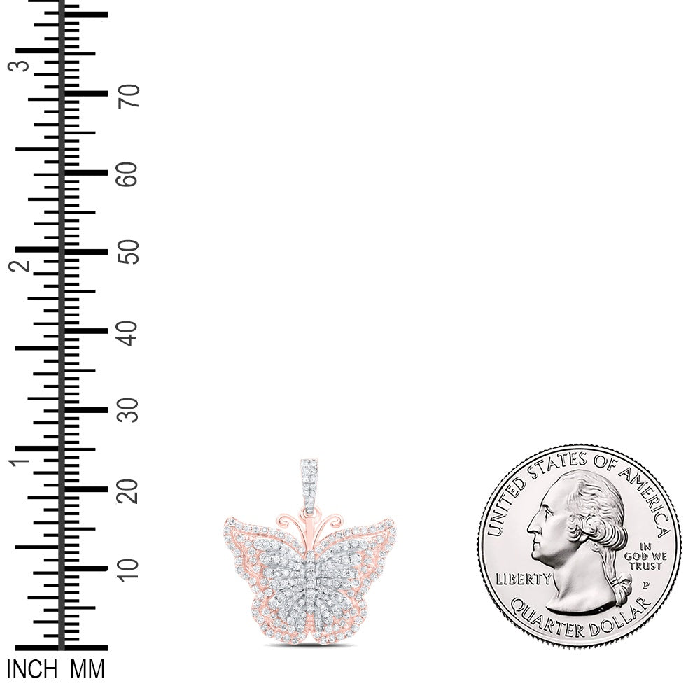 0.63 Ctw Natural Diamond Cluster Animal Butterfly Pendant in 10k Rose Gold