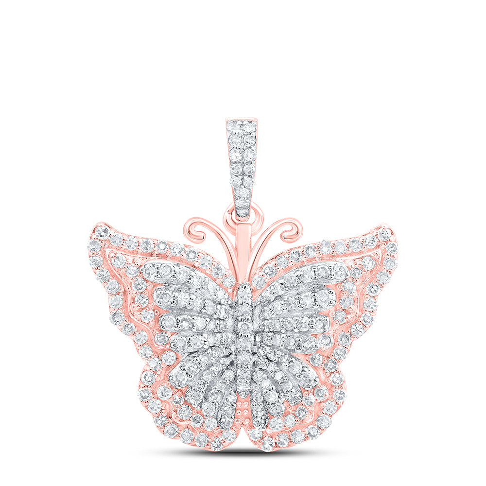0.63 Ctw Natural Diamond Cluster Animal Butterfly Pendant in 10k Rose Gold