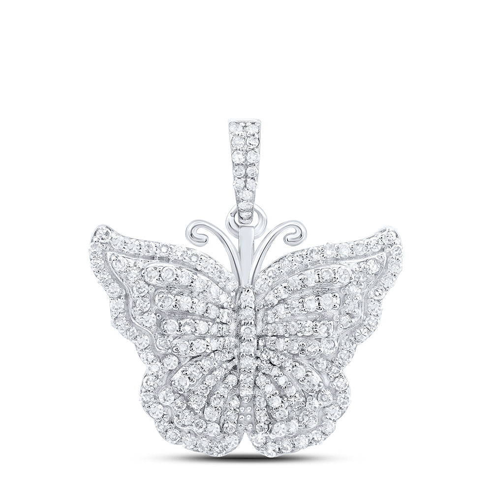 0.62 Ctw Natural Diamond Cluster Animal Butterfly Pendant in 10k White Gold