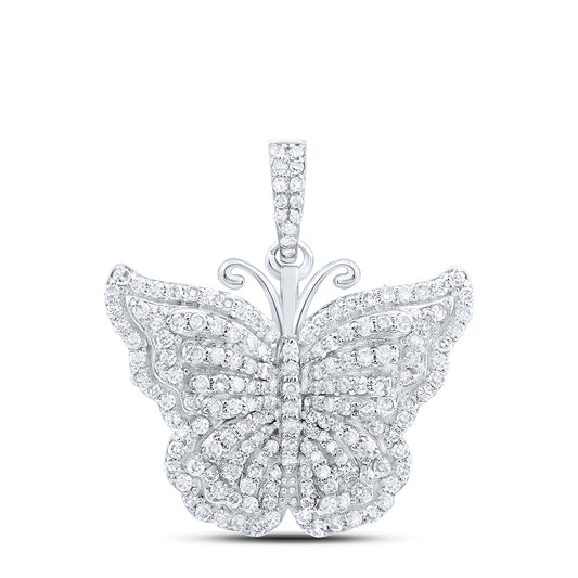 0.62 Ctw Natural Diamond Cluster Animal Butterfly Pendant in 10k White Gold