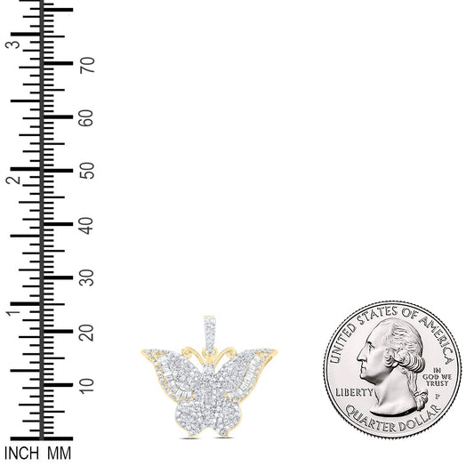 0.77 Ctw Natural Diamond Hiphop Butterfly Animal Pendant in 10k Yellow Gold