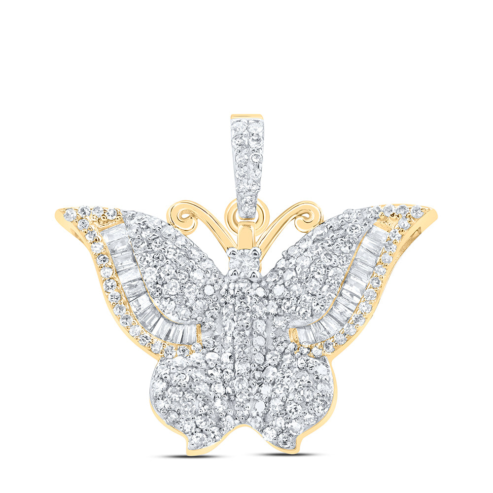 0.77 Ctw Natural Diamond Hiphop Butterfly Animal Pendant in 10k Yellow Gold