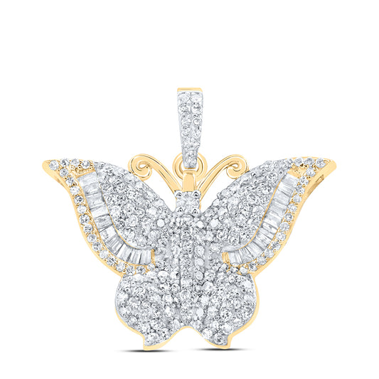 0.77 Ctw Natural Diamond Hiphop Butterfly Animal Pendant in 10k Yellow Gold