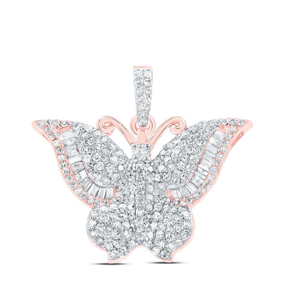 0.8 Ctw Natural Diamond Hiphop Butterfly Animal Pendant in 10k Rose Gold