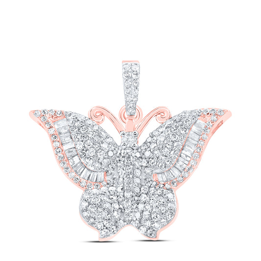 0.8 Ctw Natural Diamond Hiphop Butterfly Animal Pendant in 10k Rose Gold