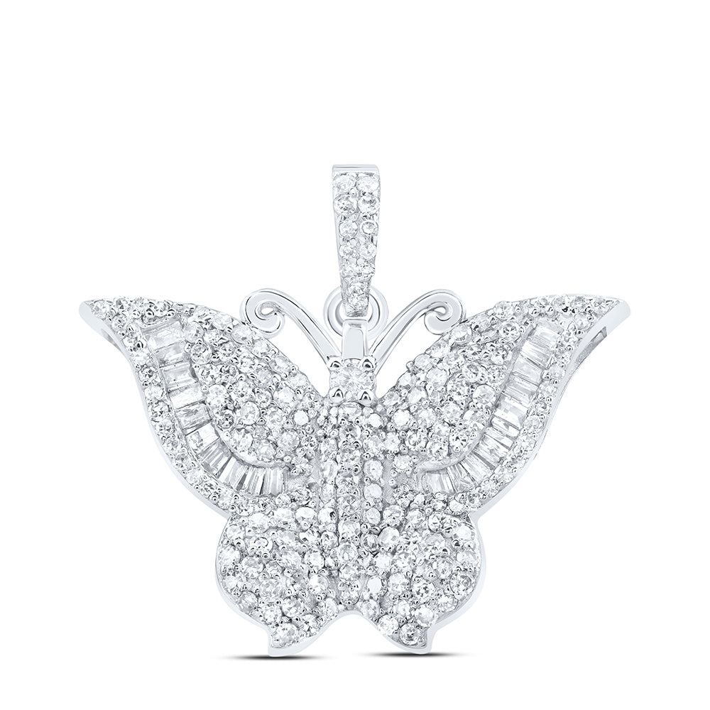 0.78 Ctw Natural Diamond Hiphop Butterfly Animal Pendant in 10k White Gold