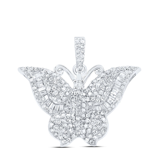 0.78 Ctw Natural Diamond Hiphop Butterfly Animal Pendant in 10k White Gold