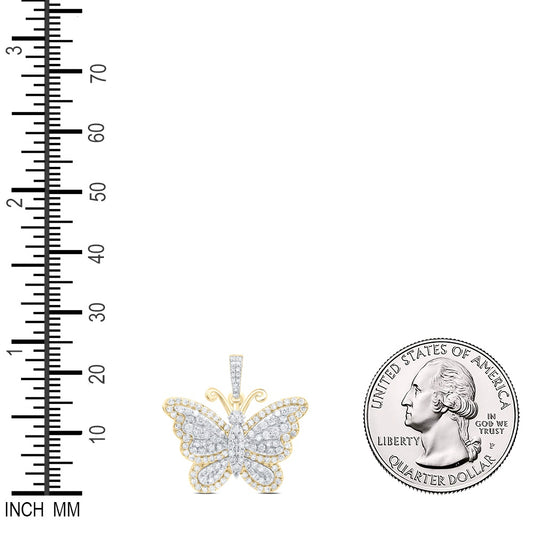 0.8 Ctw Natural Diamond Cluster Butterlfy Animal Pendant in 10k Yellow Gold