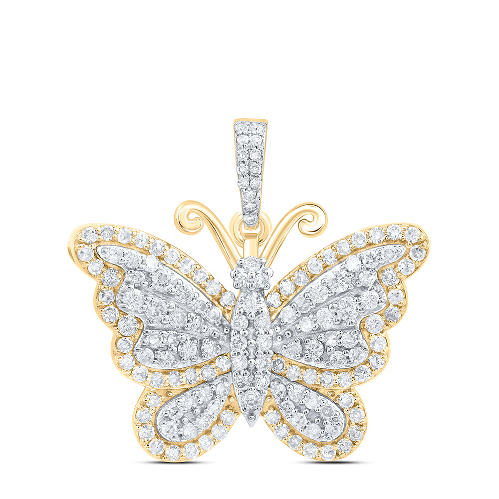 0.8 Ctw Natural Diamond Cluster Butterlfy Animal Pendant in 10k Yellow Gold