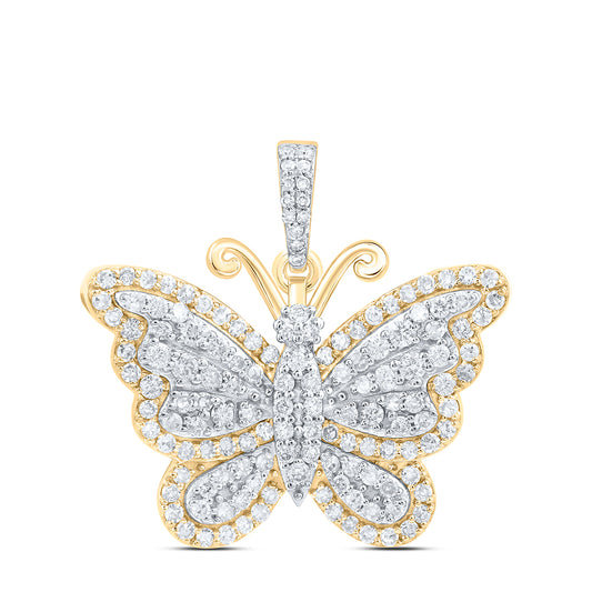 0.8 Ctw Natural Diamond Cluster Butterlfy Animal Pendant in 10k Yellow Gold