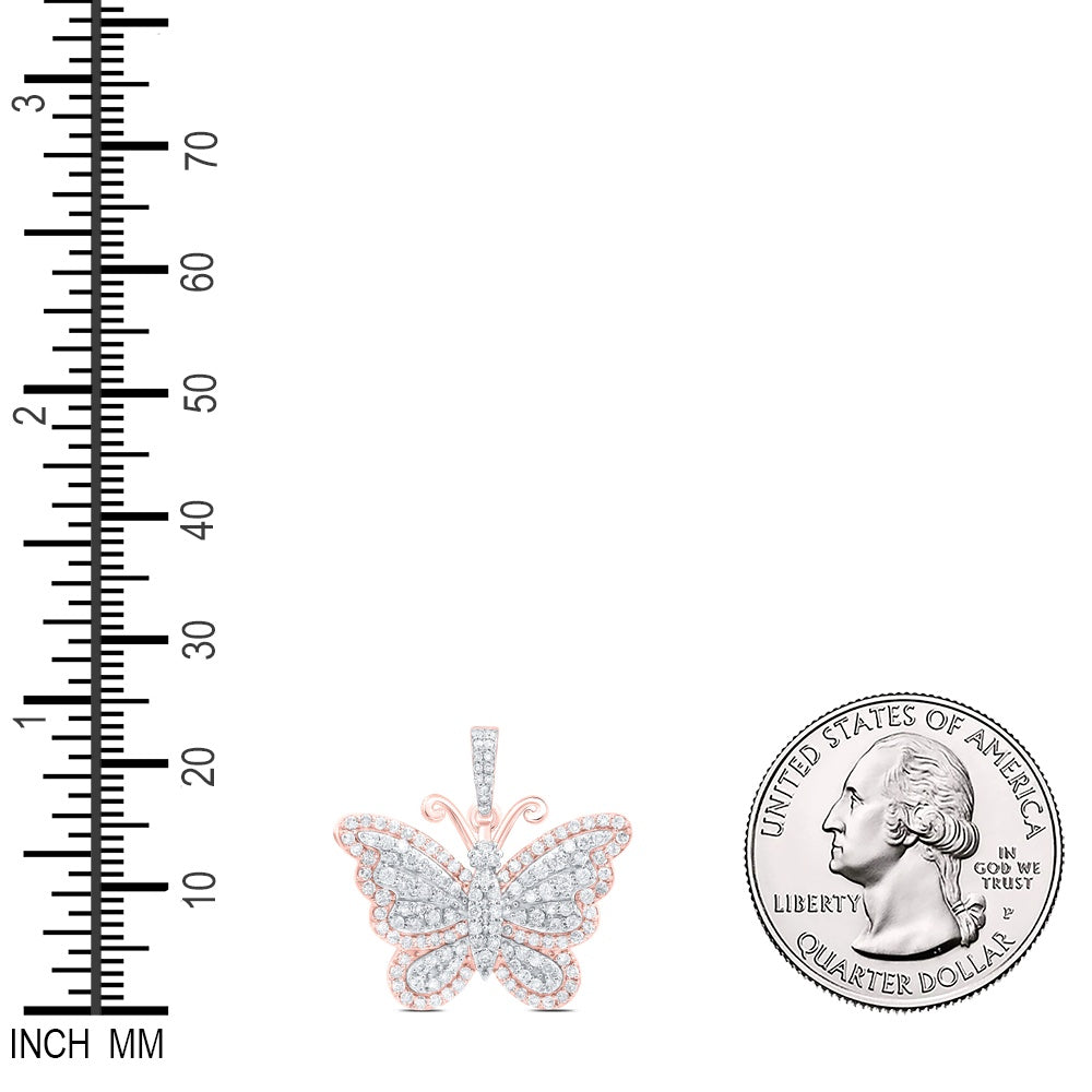 0.82 Ctw Natural Diamond Cluster Butterlfy Animal Pendant in 10k Rose Gold