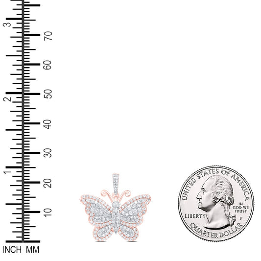 0.82 Ctw Natural Diamond Cluster Butterlfy Animal Pendant in 10k Rose Gold
