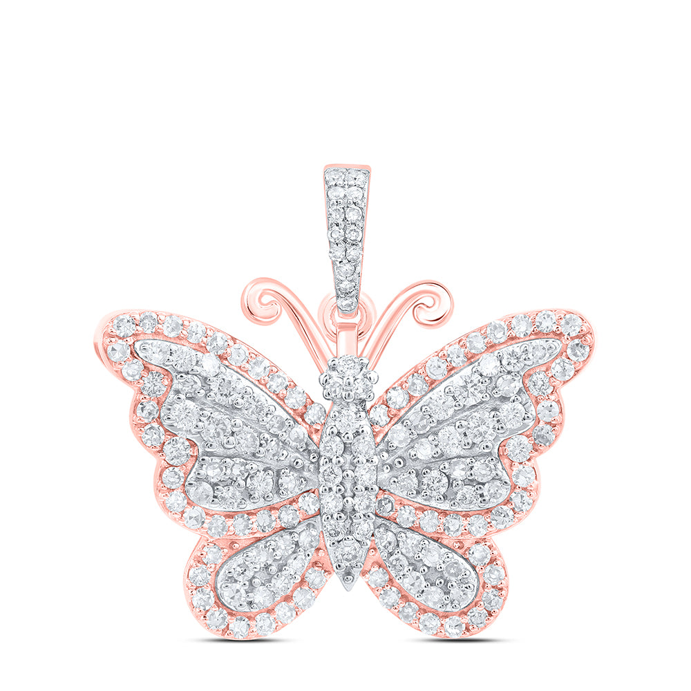 0.82 Ctw Natural Diamond Cluster Butterlfy Animal Pendant in 10k Rose Gold