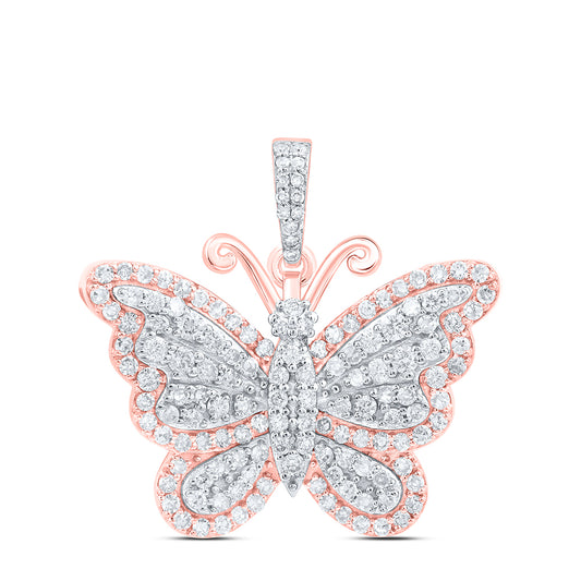 0.82 Ctw Natural Diamond Cluster Butterlfy Animal Pendant in 10k Rose Gold