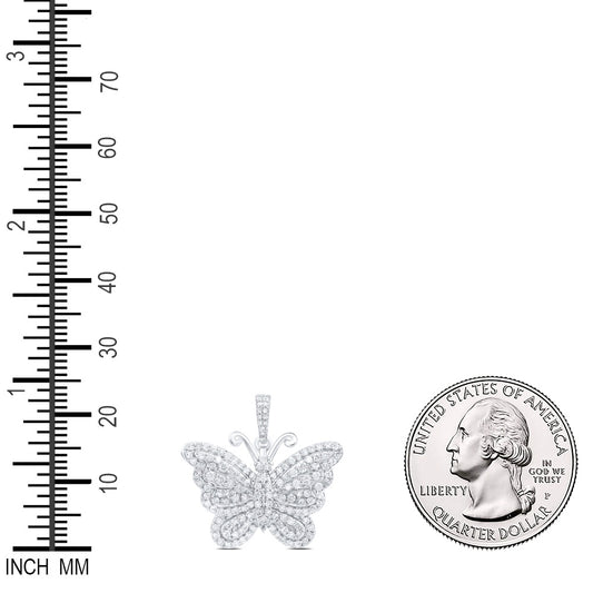 0.82 Ctw Natural Diamond Cluster Butterlfy Animal Pendant in 10k White Gold
