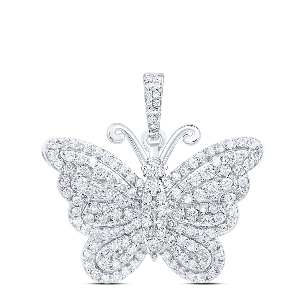 0.82 Ctw Natural Diamond Cluster Butterlfy Animal Pendant in 10k White Gold