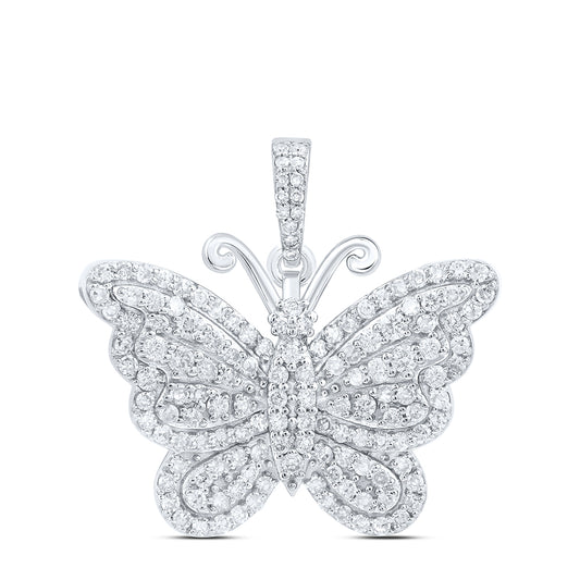 0.82 Ctw Natural Diamond Cluster Butterlfy Animal Pendant in 10k White Gold