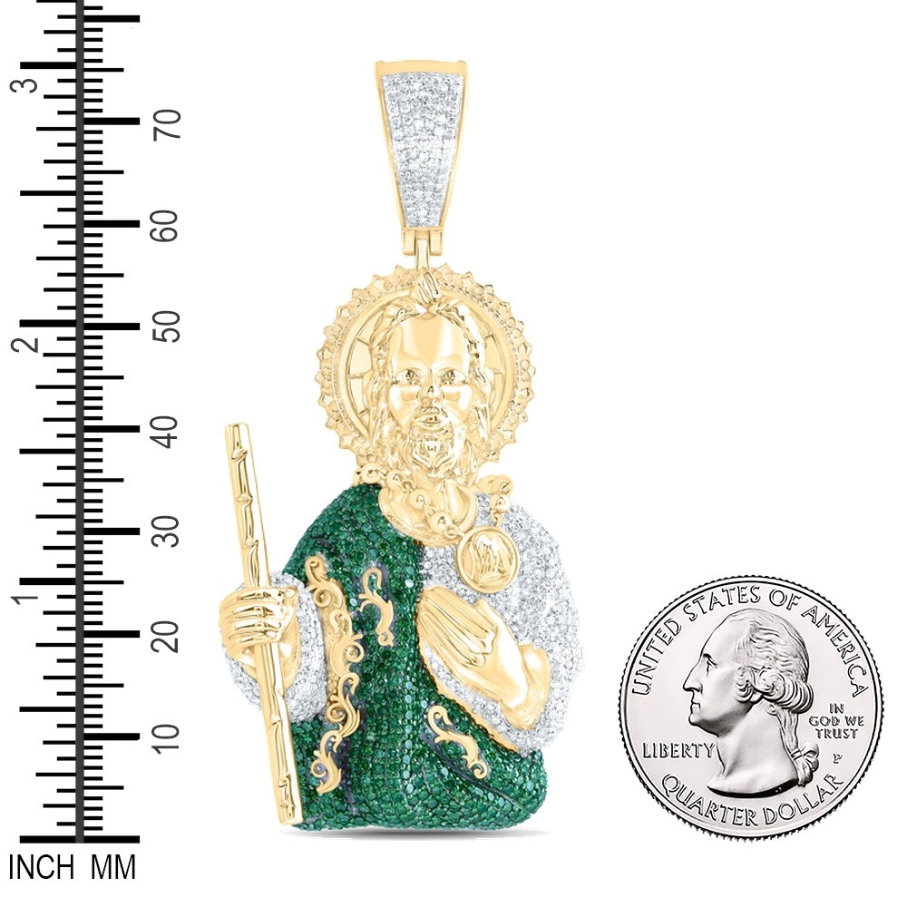6.41 Ctw Natural Diamond Green St. Saint Juse Pendant in 10k Yellow Gold