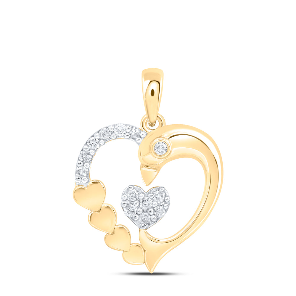 0.12 Ctw Natural Diamond 6 Six Heart Dolphin Pendant in 10k Yellow Gold