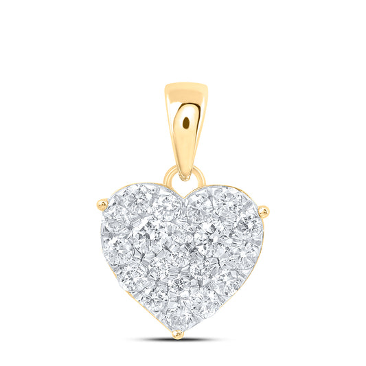 0.8 Ctw Natural Diamond Cluster Heart Pendant in 10k Yellow Gold