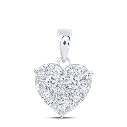 0.8 Ctw Natural Diamond Cluster Heart Pendant in 10k White Gold