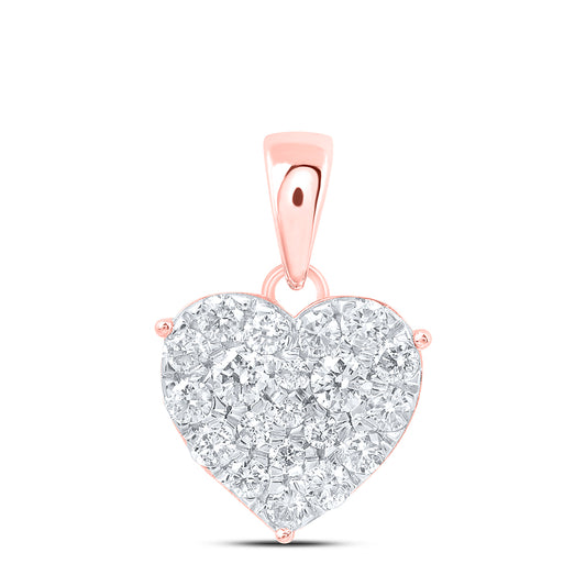 0.77 Ctw Natural Diamond Cluster Heart Pendant in 10k Rose Gold