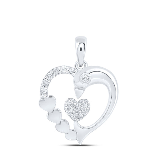 0.12 Ctw Natural Diamond 6 Six Heart Dolphin Pendant in 10k White Gold