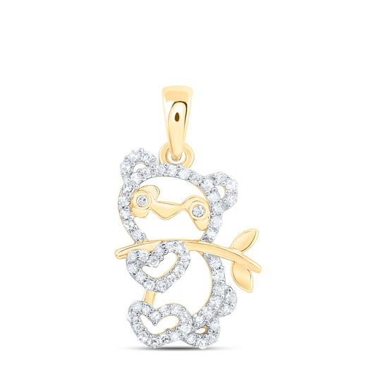 0.16 Ctw Natural Diamond Panda Bear Bamboo Pendant in 10k Yellow Gold
