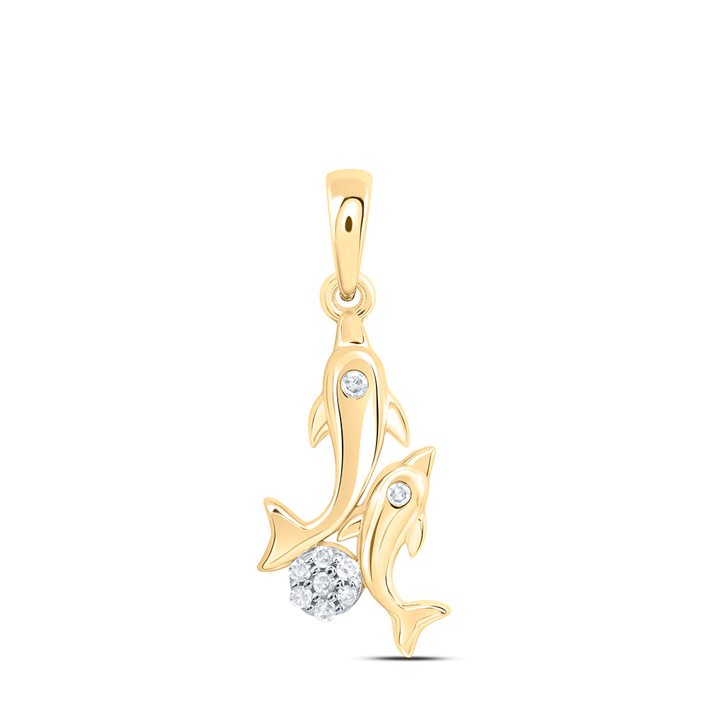 0.04 Ctw Natural Diamond Mother Child Flower Mother Day Pendant in 10k Yellow Gold