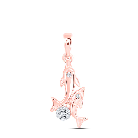 0.04 Ctw Natural Diamond Mother Child Flower Mother Day Pendant in 10k Rose Gold