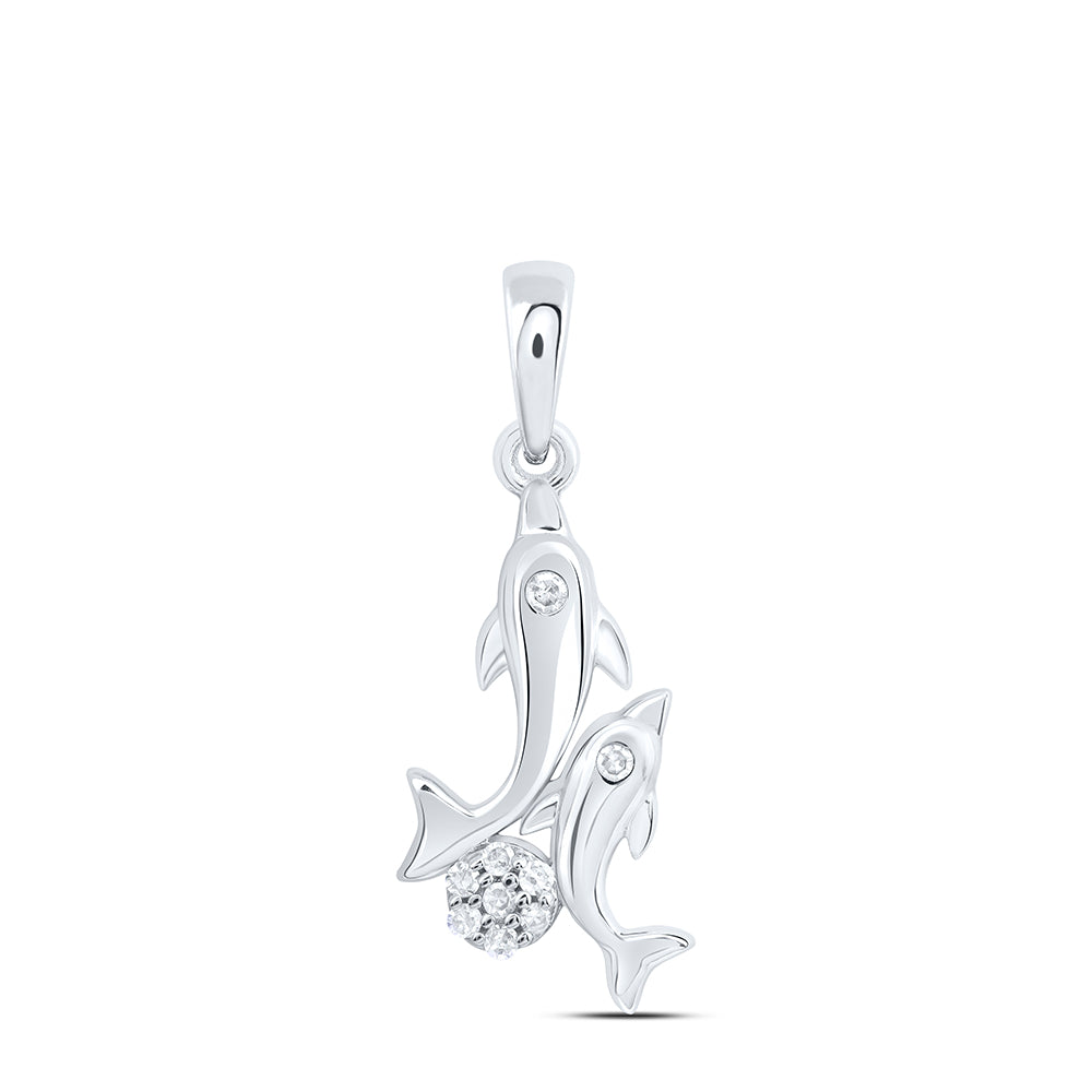 0.04 Ctw Natural Diamond Mother Child Flower Mother Day Pendant in 10k White Gold