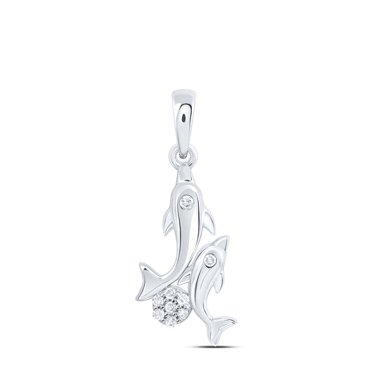 0.04 Ctw Natural Diamond Mother Child Flower Mother Day Pendant in 10k White Gold