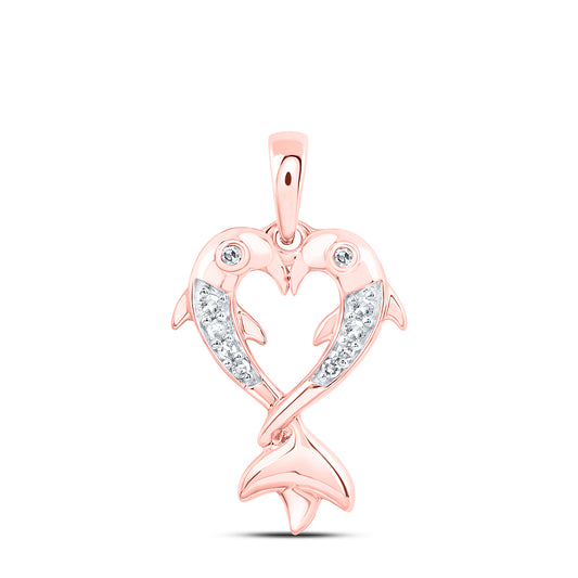 0.05 Ctw Natural Diamond Heart Dolphin Pendant in 10k Rose Gold