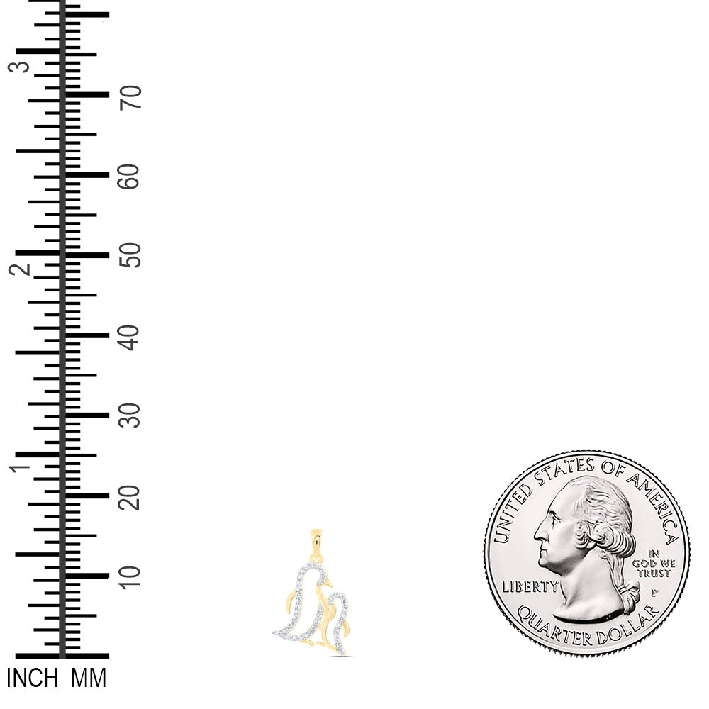 0.15 Ctw Natural Diamond Mom Child Penguin Mothers Day Gift Pendant in 10k Yellow Gold