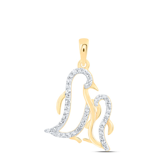 0.15 Ctw Natural Diamond Mom Child Penguin Mothers Day Gift Pendant in 10k Yellow Gold