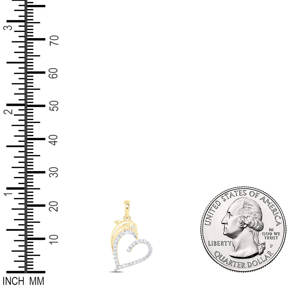 0.21 Ctw Natural Diamond Open Heart Dolphin Pendant in 10k Yellow Gold