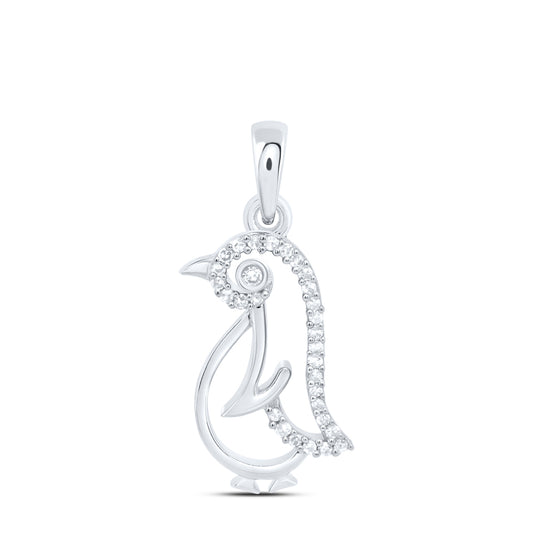 0.08 Ctw Natural Diamond Penguin Animal Pendant in 10k White Gold