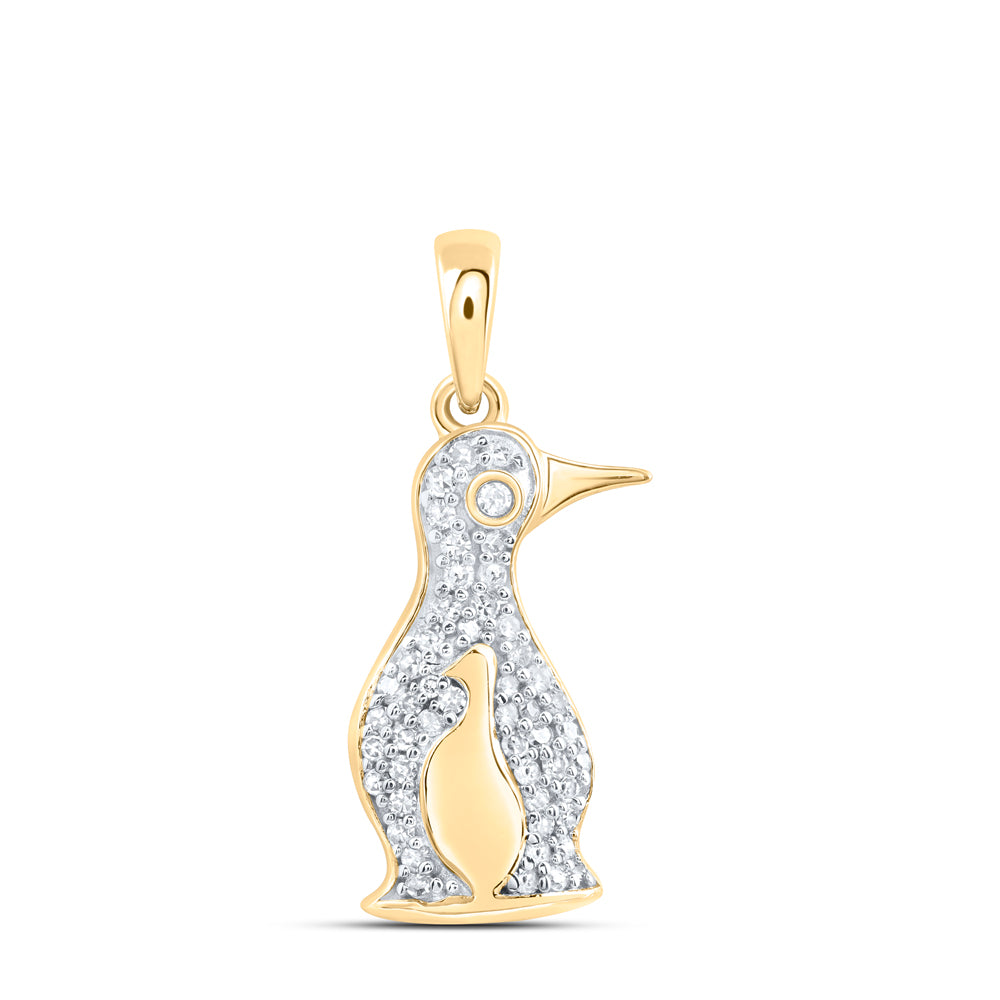 0.17 Ctw Natural Diamond Mother Child Penguin Pendant in 10k Yellow Gold