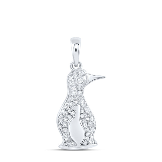0.17 Ctw Natural Diamond Mother Child Penguin Pendant in 10k White Gold