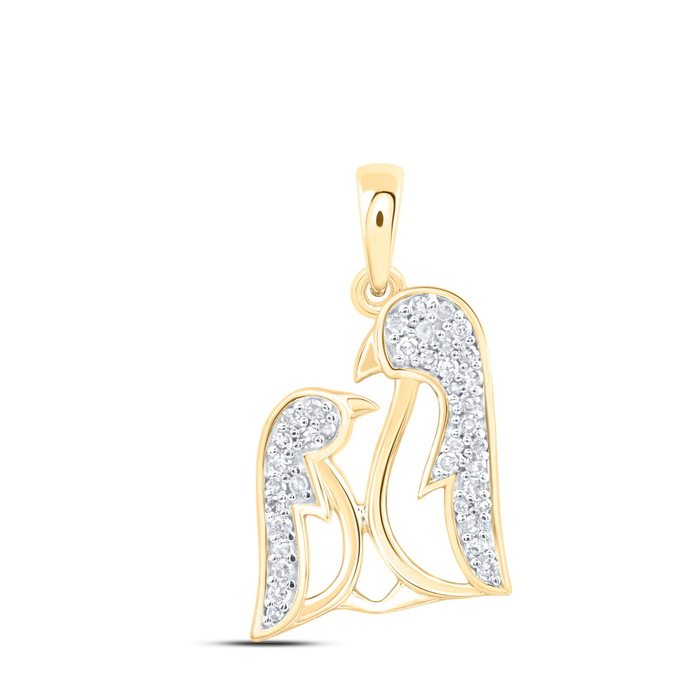 0.14 Ctw Natural Diamond Mother Child Penguin Pendant in 10k Yellow Gold