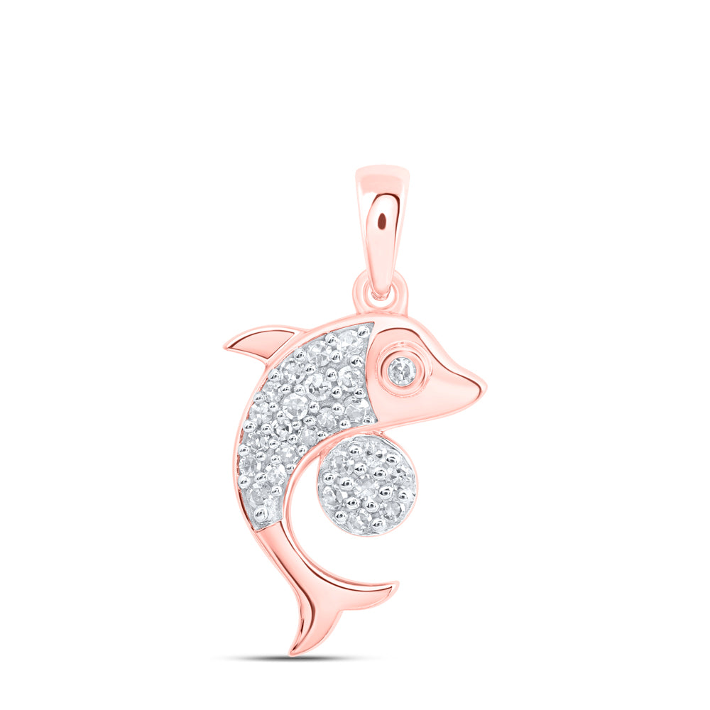 0.14 Ctw Natural Diamond Dolphin Pendant in 10k Rose Gold