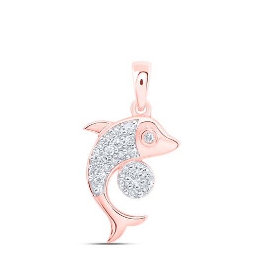 0.14 Ctw Natural Diamond Dolphin Pendant in 10k Rose Gold