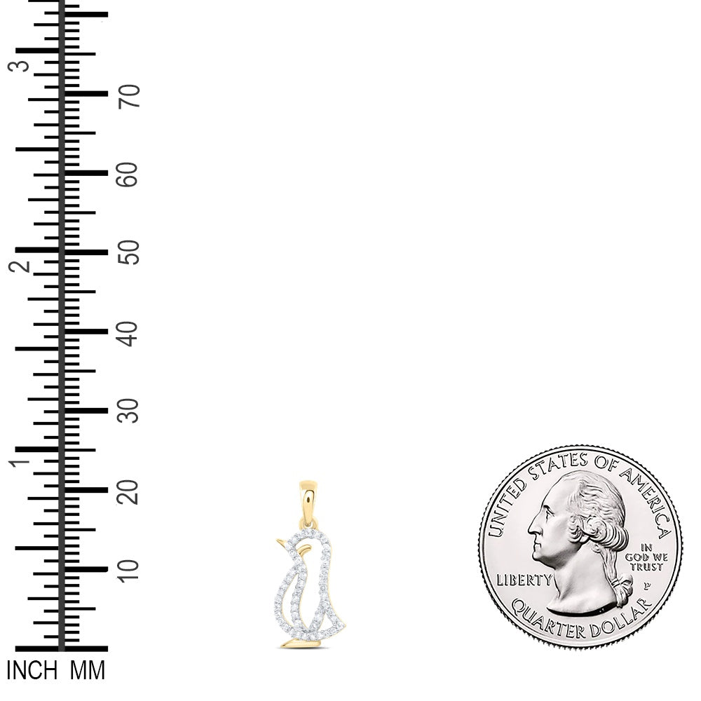 0.17 Ctw Natural Diamond Penguin Animal Pendant in 10k Yellow Gold