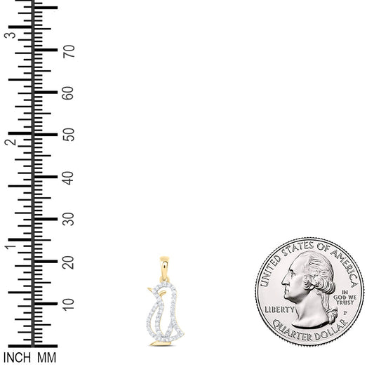 0.17 Ctw Natural Diamond Penguin Animal Pendant in 10k Yellow Gold