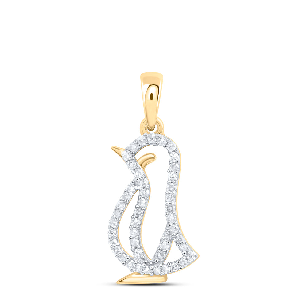 0.17 Ctw Natural Diamond Penguin Animal Pendant in 10k Yellow Gold