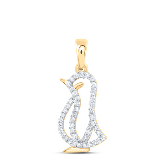 0.17 Ctw Natural Diamond Penguin Animal Pendant in 10k Yellow Gold
