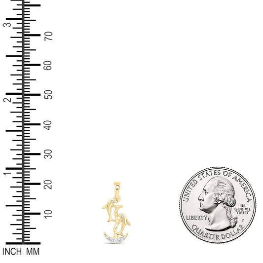 0.03 Ctw Natural Diamond Double Dolphin Anchor Pendant in 10k Yellow Gold