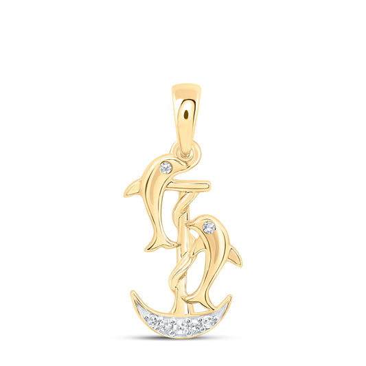 0.03 Ctw Natural Diamond Double Dolphin Anchor Pendant in 10k Yellow Gold