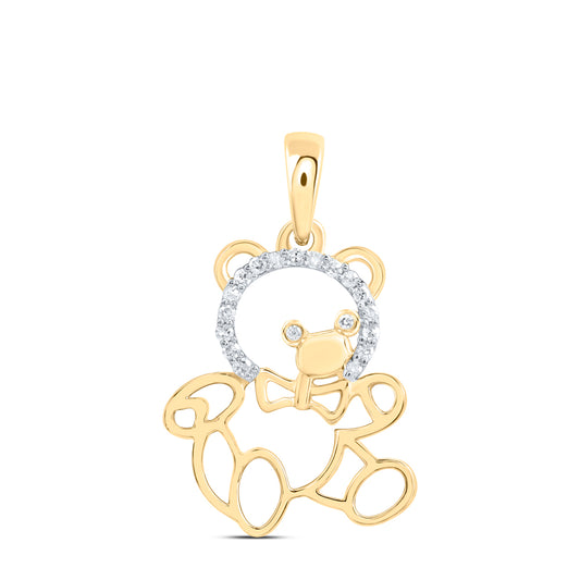 0.06 Ctw Natural Diamond Teddy Bear Gift Pendant in 10k Yellow Gold