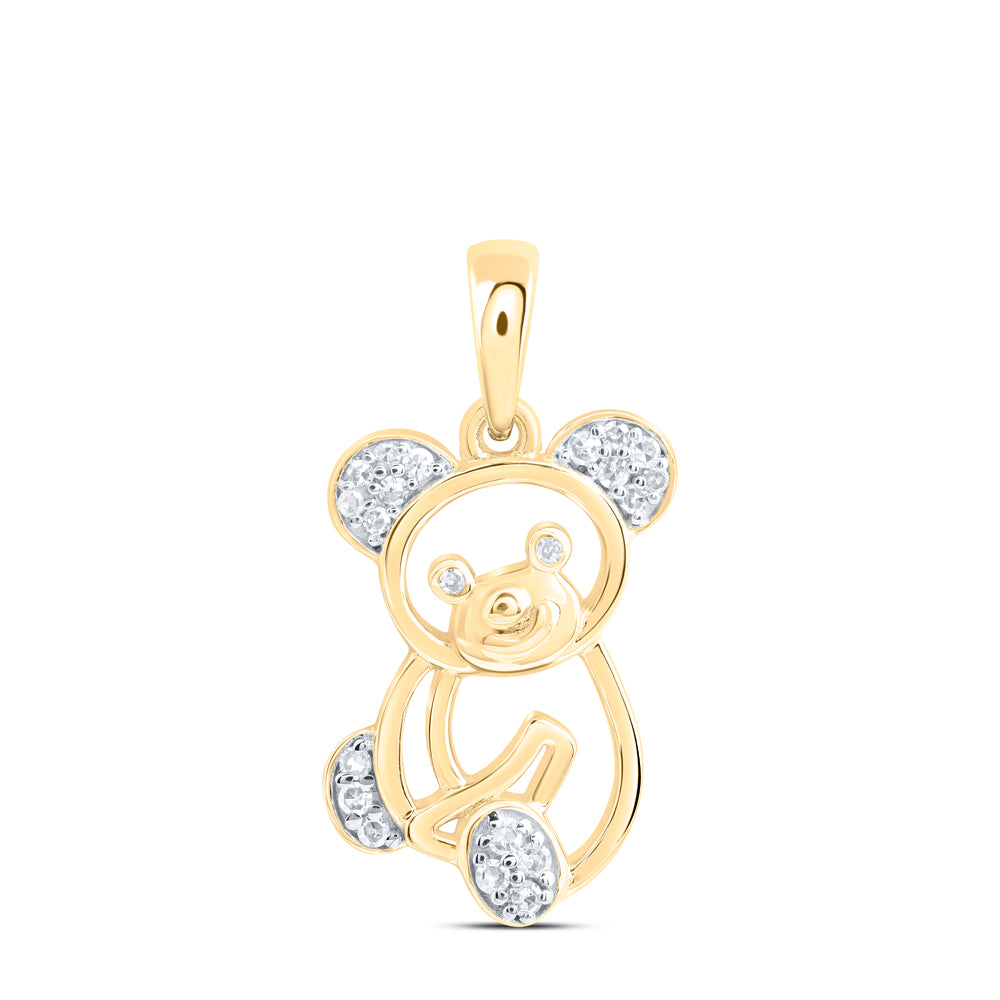 0.07 Ctw Natural Diamond Open Panda Animal Pendant in 10k Yellow Gold